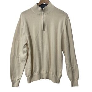 Paul Fredrick Mens Cream Preppy Tennis Prep Golf 1/4 Zip Casual Sweater XL